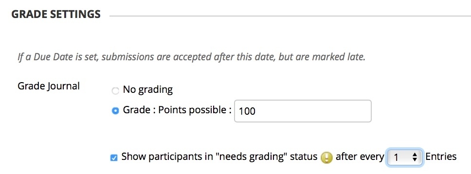 choose grading options for the journal